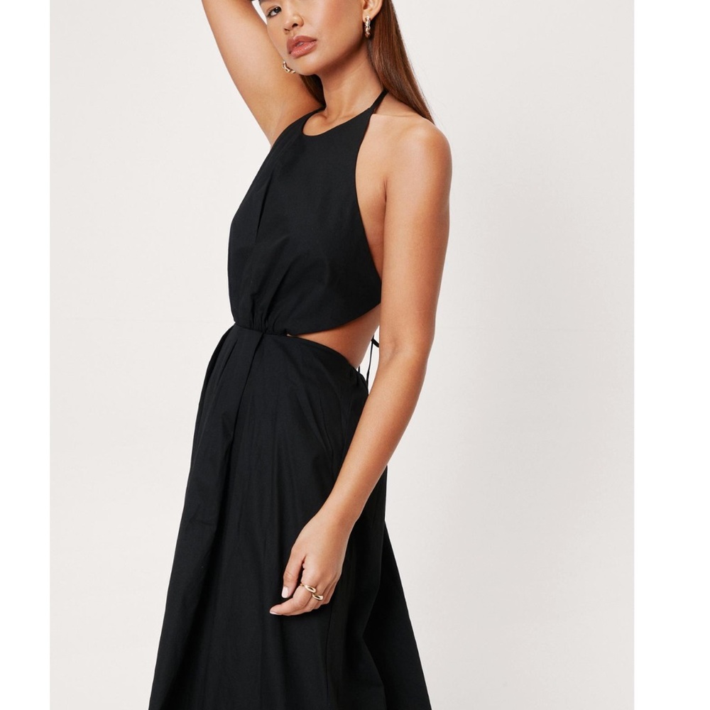 Poplin halter Neck cut out side maxi dress NEW